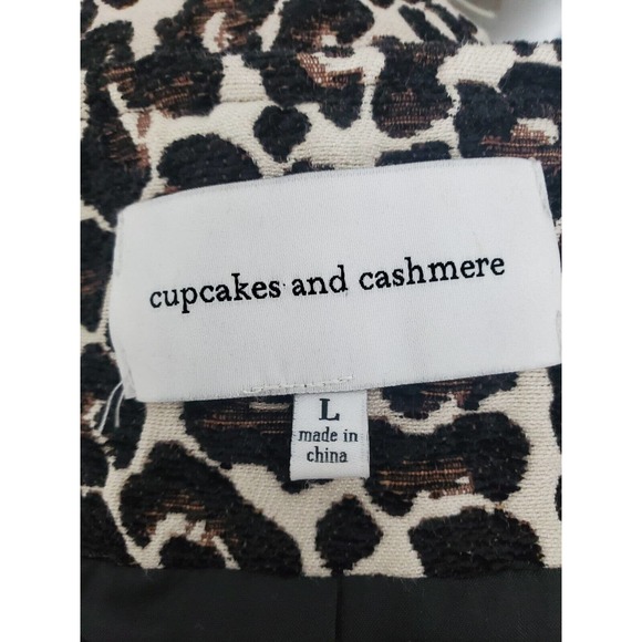 Cupcakes and Cashmere Cheetah Animal Print Full Zip Brocade Coat Sz L - Picture 3 of 4